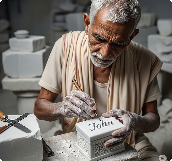 Artisan crafting custom marble piece