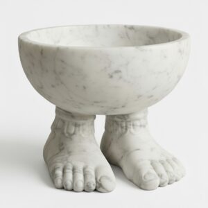Handcrafted Feet Base Bowl in natural white marble with polished finish, showcasing elevated feet and smooth curves.