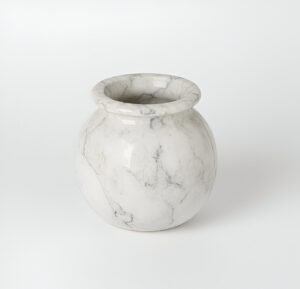 Handcrafted white marble pot planter by Subyaas, inspired by traditional Indian matka design, featuring a smooth matte finish and rounded form – luxury décor for home and office.