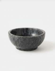 Eternal Black Marble Bowl by Subyaas – Hand-carved natural black marble with white veins