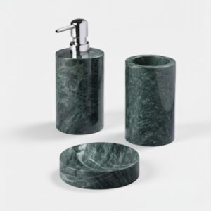 Handcrafted Green Marble Bath Accessories – Timeless Luxury for Modern Bathrooms 3pc | Subyaas
