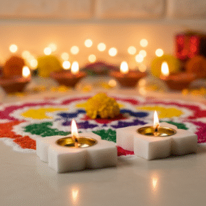 Subyaas Lotus Marble Brass Diya white marble brass set of 2