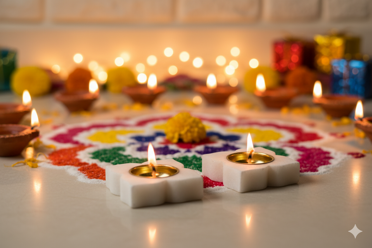 Exquisite Lotus Marble Brass Diya – Subyaas White Marble & Original Brass Set of 2 - Subyaas
