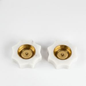 Handcrafted white marble and brass sun-shaped diya by Subyaas, symbolizing light and positivity — perfect for Diwali décor, pooja, and luxury gifting.