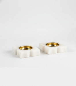 Exquisite Lotus Marble Brass Diya – Subyaas White Marble & Original Brass Set of 2