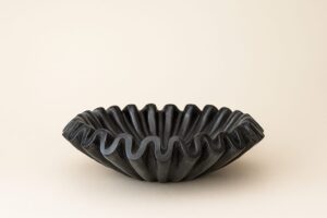 Luxury black marble fluted bowl with polished finish, handcrafted by – Subyaas premium décor.
