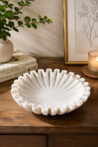 Elegant Ruffle Marble Scalloped Bowl – Hand-Carved Wavy Stone Centerpiece (1 Pc) | Subyaas