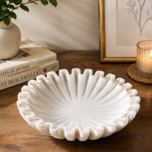 Elegant Ruffle Marble Scalloped Bowl – Hand-Carved Wavy Stone Centerpiece (1 Pc) | Subyaas