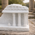 Ancient Greek Miniature Marble Temple Facade Naiskos Replica on Shelf – Elegant Classical Greek Home Decor Accent Piece