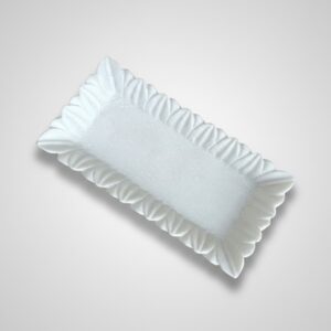 Handcrafted white marble ruffle tray by Subyaas, luxury decorative bowl for organic modern and classic home décor, 12×6 inches.