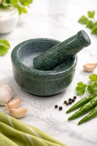Subyaas Handmade Natural Green Marble Mortar and Pestle Set | Traditional Stone Grinder