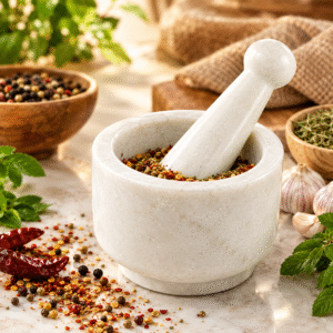 Subyaas Traditional Makrana Marble Mortar & Pestle Set | Handcrafted Natural Stone Spice Grinder