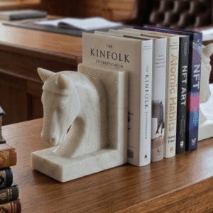 Marble Horse Shape Traditional Bookend | Handcrafted White Marble Horse Bookends for Home Décor, Office & Study | Luxury Indian Art Sculpture pc1